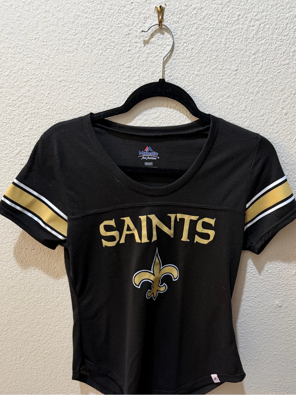 Majestic New Orleans Saints Women’s Small Black Gold Jersey Style NFL Tee